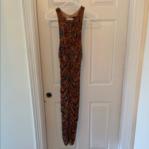 House of Harlow 1960 Rust and Navy Floral Ruched Maxi Dress